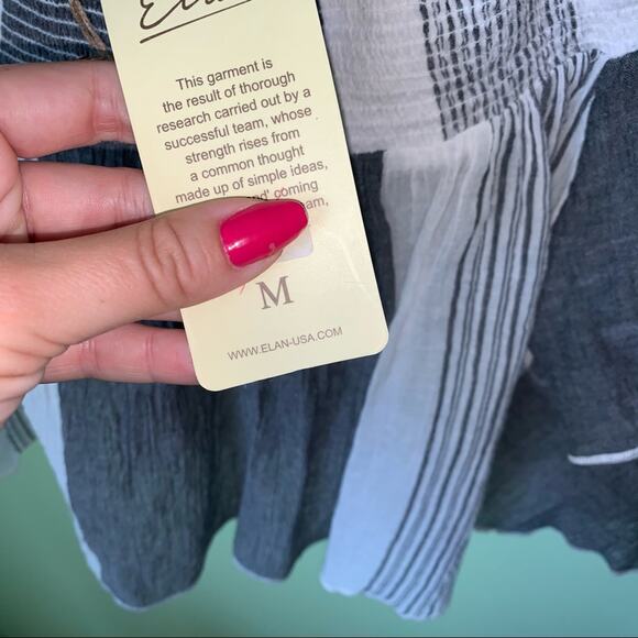 NWT Elan Blue & White Cropped Smocked Striped Off-Shoulder Top Size: Medium - Picture 8 of 15